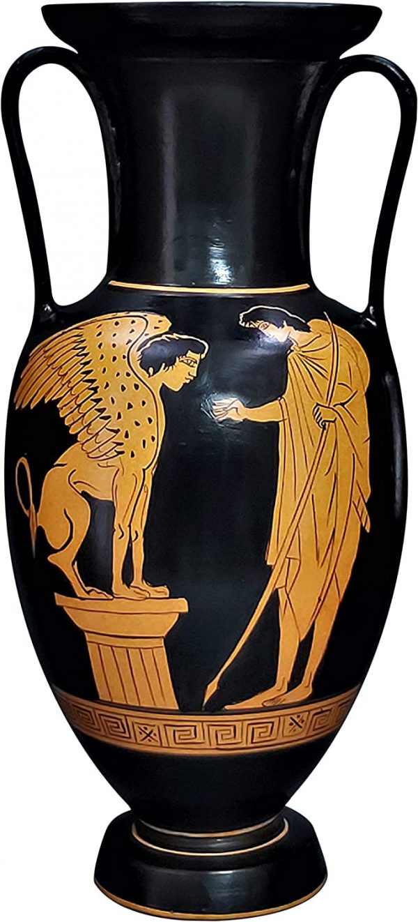 Amphora Edipo y Esfinge Florero Antiguo Griego Cerámica Cerámica