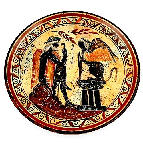 Placa griega diámetro de 24 cm, la cerámica griega antigua, Edipo y la Esfinge